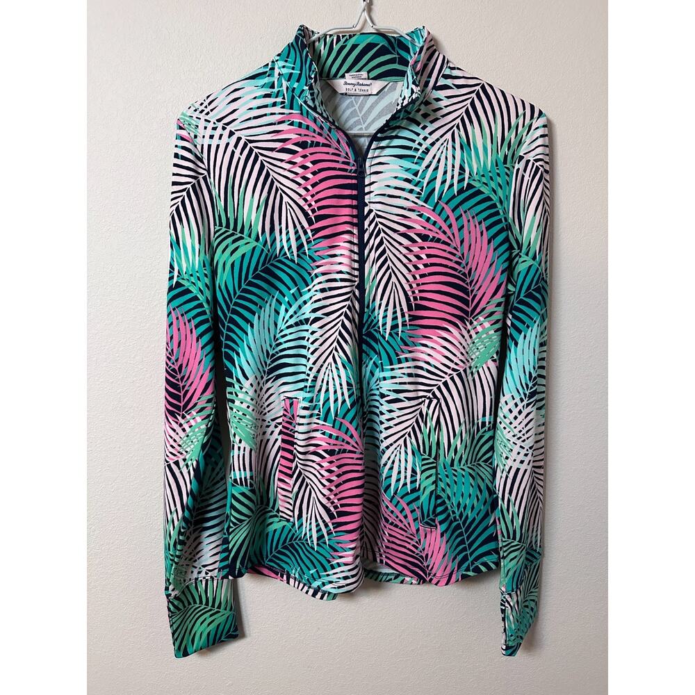 Tommy Bahama medium Golf Tennis Full Zip Jacket M Tropical Palm Pockets green